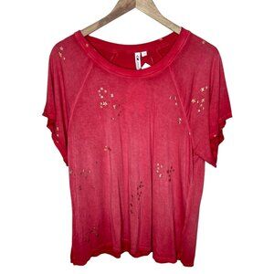 Cable & Gauge Womens Red Metallic Gold Star Print Festive T-Shirt Size Large